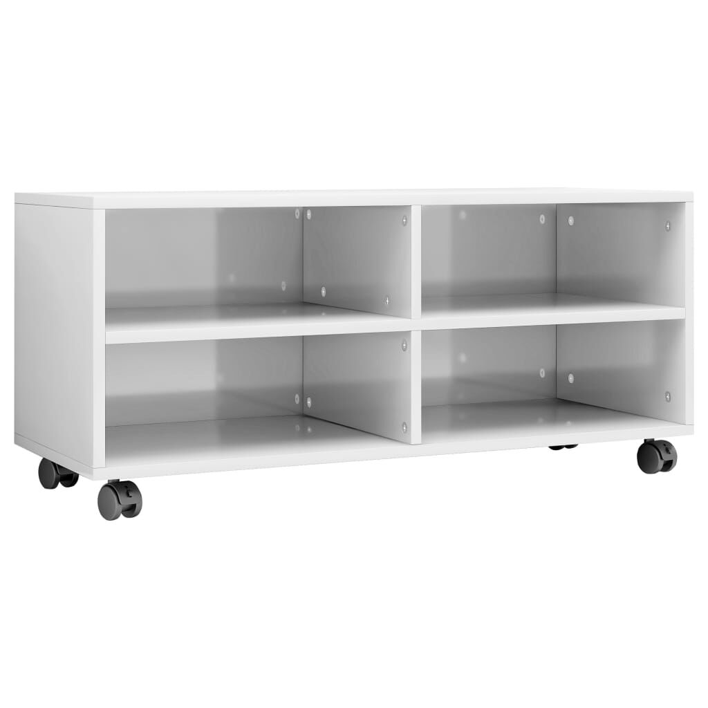 vidaXL Έπιπλο TV με Ρόδες Γυαλιστερό Λευκό 90x35x35 εκ. Μοριοσανίδα