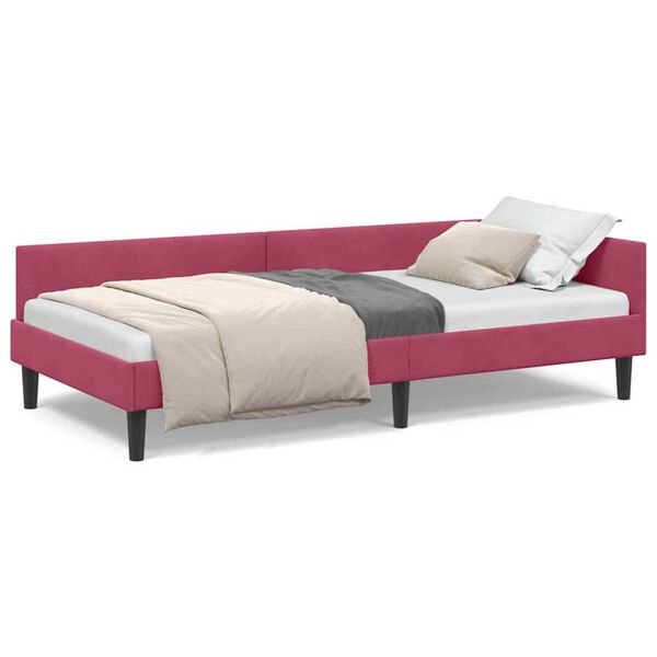 vidaXL Πλαϊνό Κρεβάτι Μπορντό 90 x 190 cm Βελούδο και Στιβαρή ξυλεία