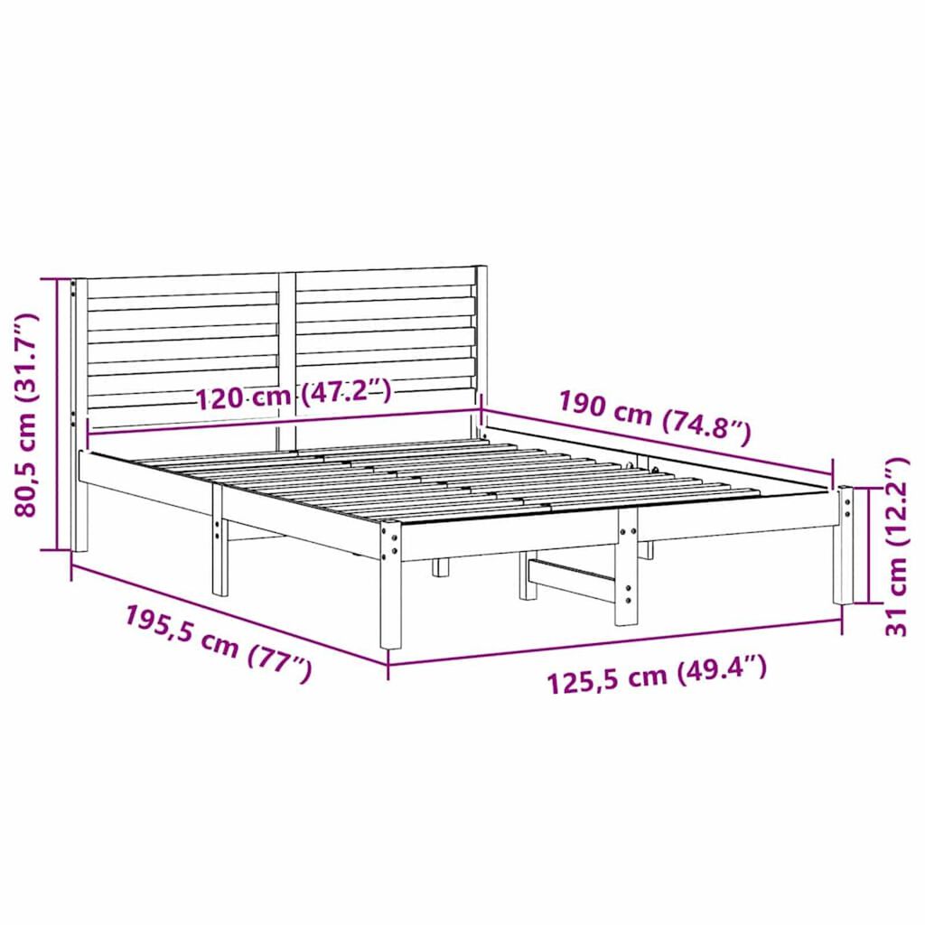 vidaXL Σκελετός Κρεβατιού Λευκό 120 x 190 cm Μασίφ ξύλο πεύκου