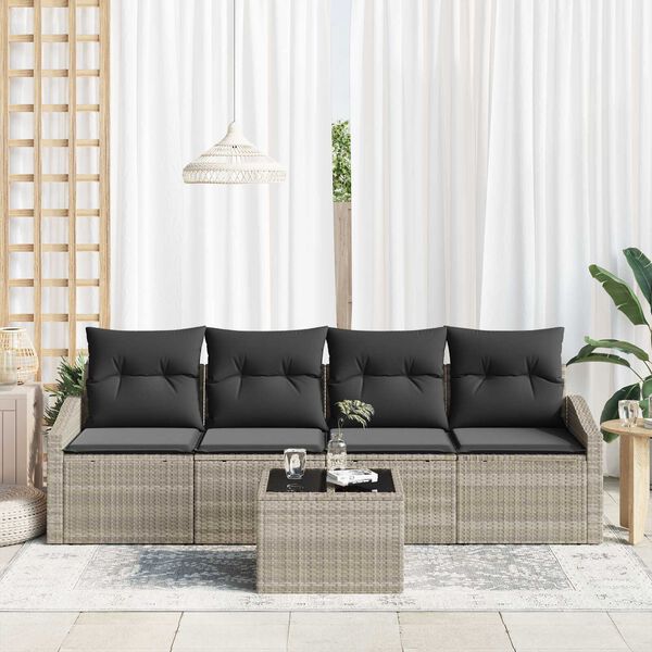 vidaXL Σετ Καναπέ με μαξιλάρι 5 pcs Ανοιχτό γκρι συνθετικό ρατάν