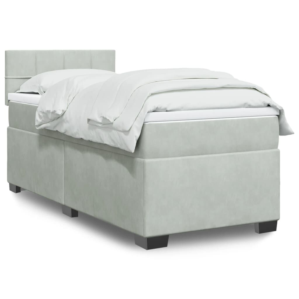 vidaXL Κρεβάτι Boxspring με Στρώμα Ανοιχτό Γκρι 100x200 εκ. Βελούδινο