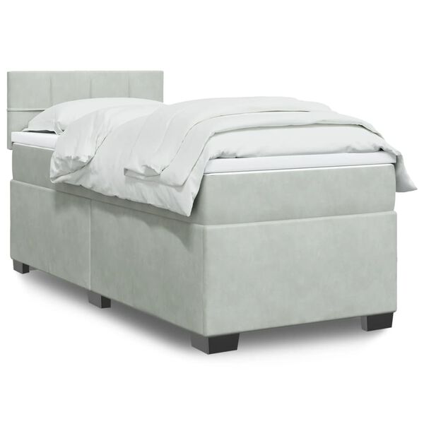 vidaXL Κρεβάτι Boxspring με Στρώμα Ανοιχτό Γκρι 100x200 εκ. Βελούδινο