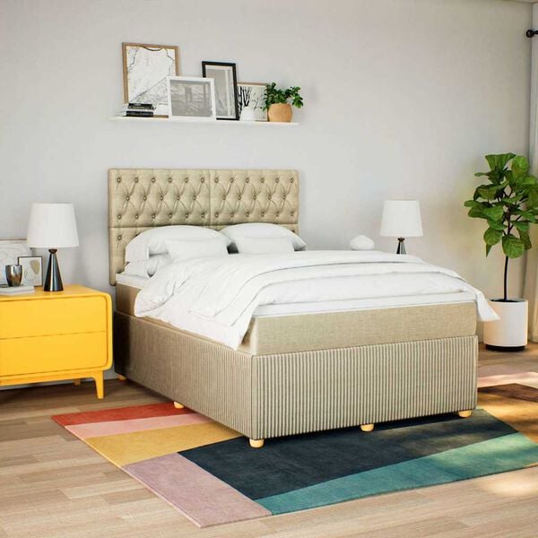 vidaXL &Kappa;&rho;&epsilon;&beta;ά&tau;&iota; Boxspring &mu;&epsilon; &Sigma;&tau;&rho;ώ&mu;&alpha; &Kappa;&rho;&epsilon;&mu; 140x200 &epsilon;&kappa;. &Upsilon;&phi;&alpha;&sigma;&mu;ά&tau;&iota;&nu;&omicron;