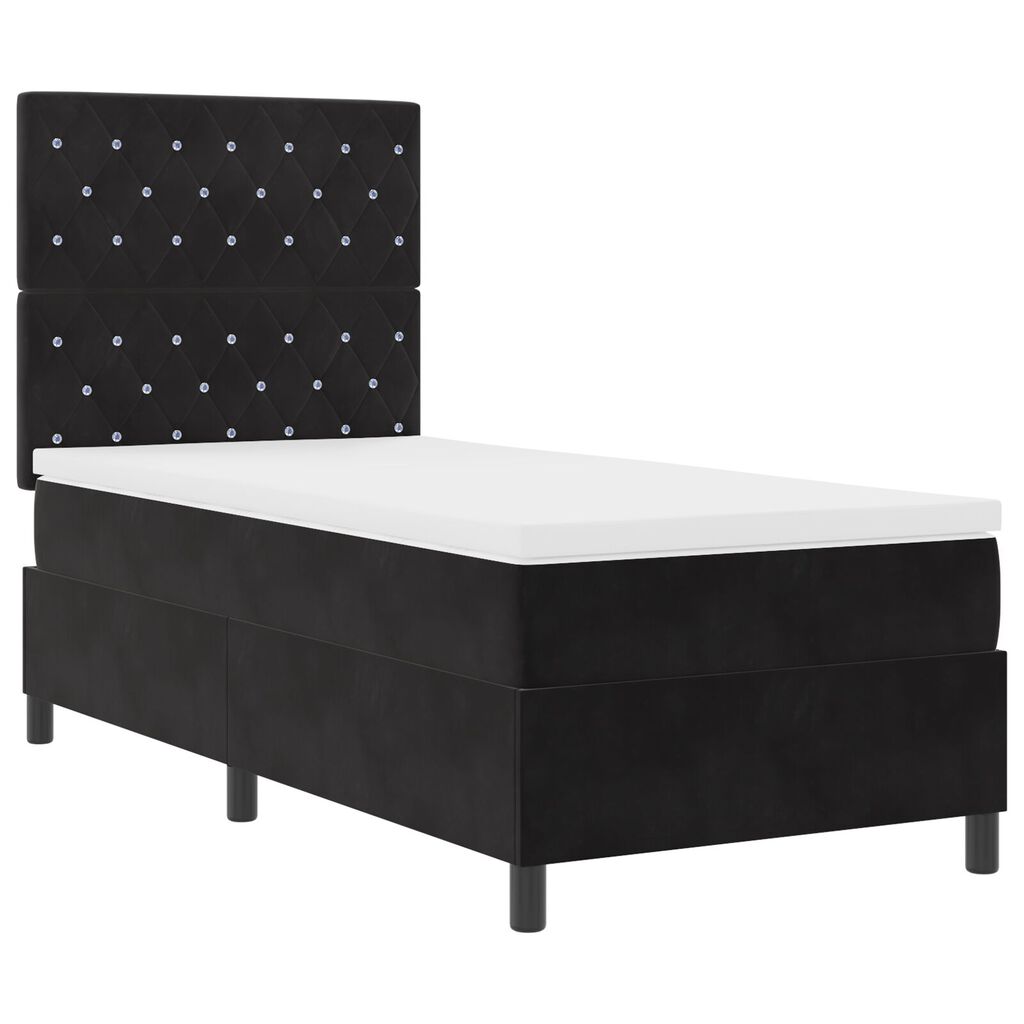 vidaXL Κρεβάτι Box Spring με Στρώμα & LED Μαύρο 100x200 εκ. Βελούδο