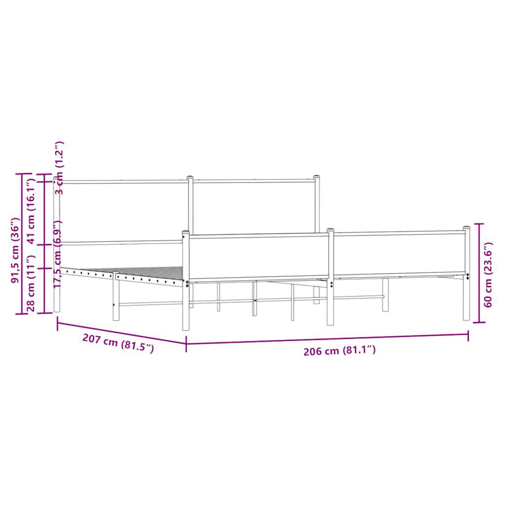 vidaXL Σκελετός Κρεβ. Χωρίς Στρώμα Καφέ Δρυς 200x200 εκ. Μεταλλικό