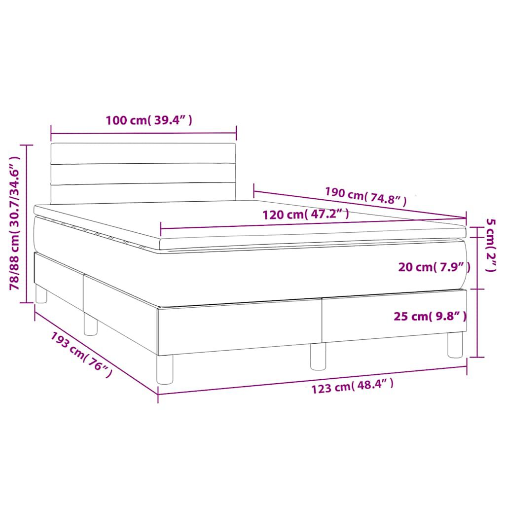 vidaXL Κρεβάτι Boxspring με Στρώμα Ανοιχτό Γκρι 120x190 εκ. Υφασμάτινο