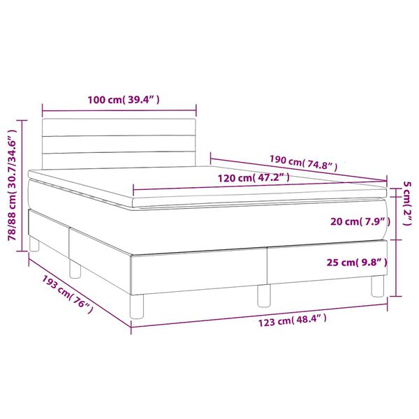 vidaXL Κρεβάτι Boxspring με Στρώμα Ανοιχτό Γκρι 120x190 εκ. Υφασμάτινο