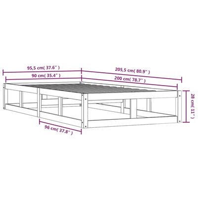 vidaXL Πλαίσιο Κρεβατιού Λευκό 90 x 200 εκ. από Μασίφ Ξύλο