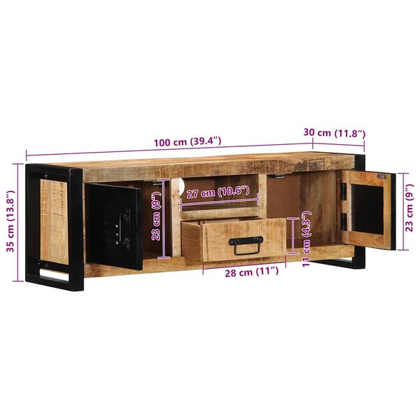ντουλάπι τηλεόρασης vidaXL 100x30x35 cm Στερεό ακατέργαστο ξύλο Mango