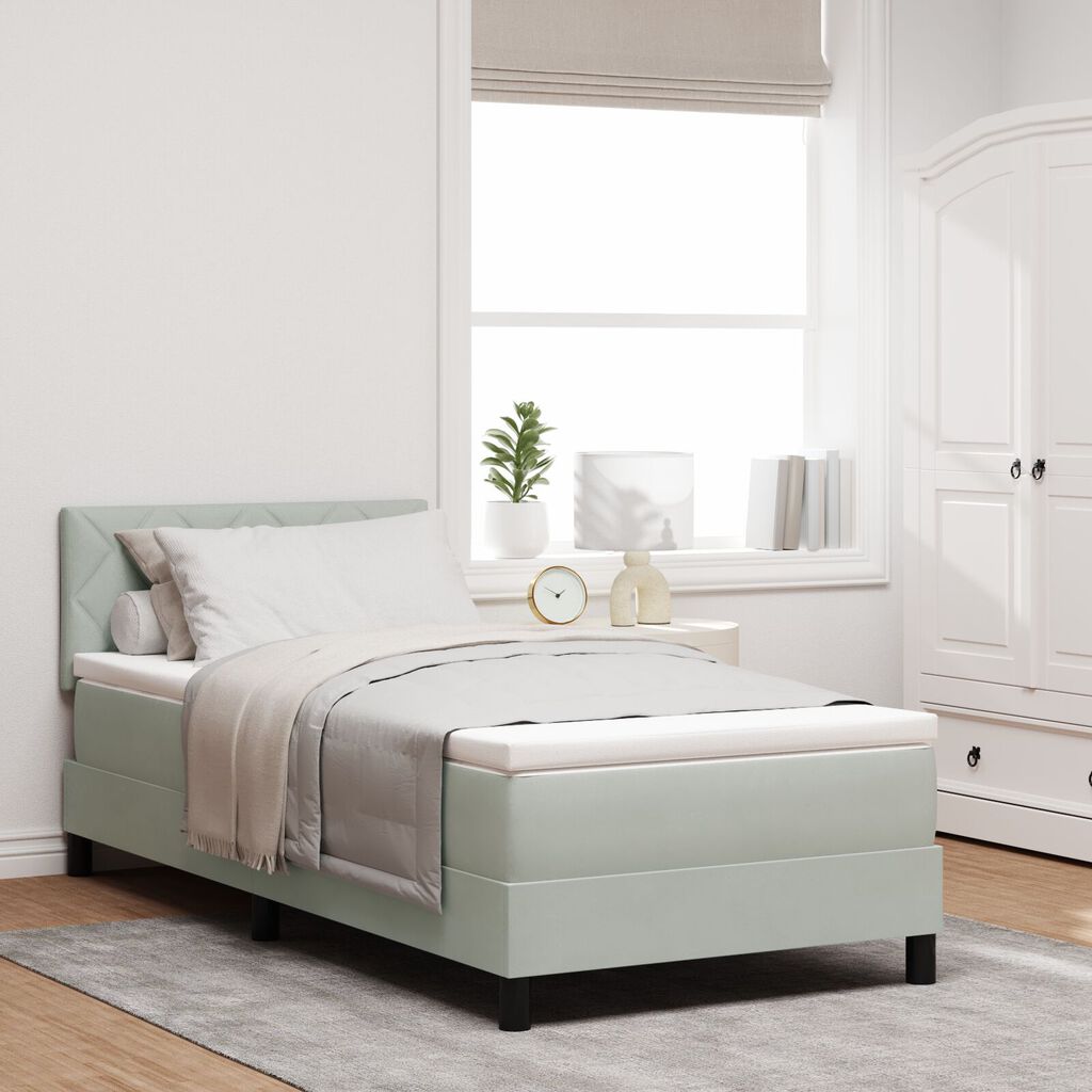 βίνταΧΛ Box Spring Κρεβάτι με Στρώμα Ανοιχτό Γκρι 100x200 εκ Βελούδο