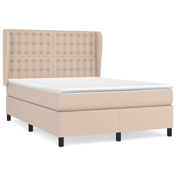 vidaXL Κρεβάτι Boxspring με Στρώμα Καπουτσίνο 140x200εκ.από Συνθ.Δέρμα