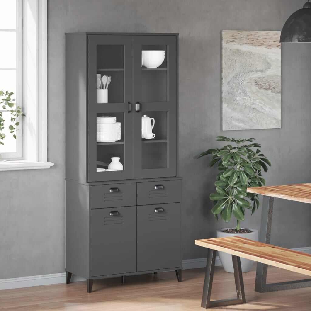 vidaXL Ντουλάπι Ψηλό VIKEN Ανθρακί Γκρι 80x40x190εκ. Μασίφ Ξύλο Πεύκου