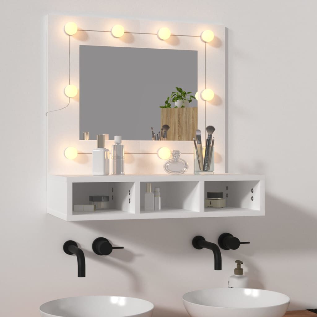 vidaXL Έπιπλο Καθρέπτη με LED Λευκό 60 x 31,5 x 62 εκ.