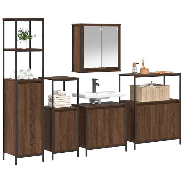 vidaXL Σετ Επίπλων Μπάνιου 5 pcs Καφέ δρυς και Μαύρο 36 x 35 x 165 εκ