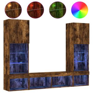 vidaXL Έπιπλα Τοίχου Τηλεόρασης 5 τεμ LED Καπνιστή Δρυς από Επεξ. Ξύλο