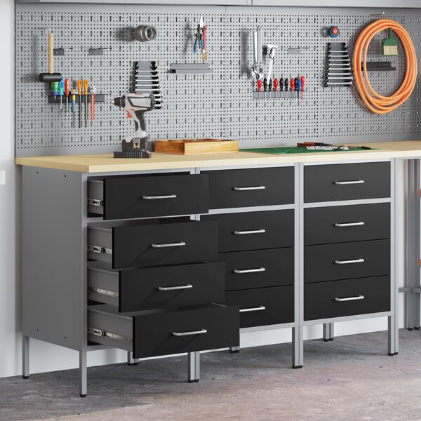 vidaXL Ντουλάπα Εργασίας 3 pcs Μαύρο και Γκρι 150 x 55 x 85 εκ