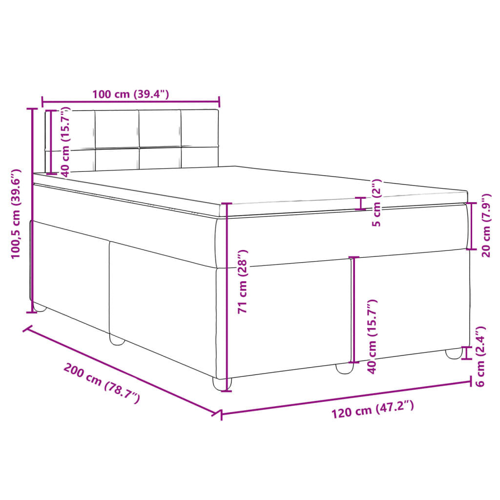 vidaXL Κρεβάτι Boxspring με Στρώμα Μαύρο 120x200 εκ. Υφασμάτινο