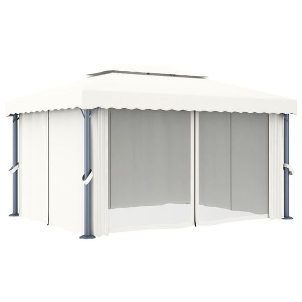 vidaXL Κιόσκι με Κουρτίνα και Φωτάκια LED Λευκό Κρεμ 4 x 3 μ.