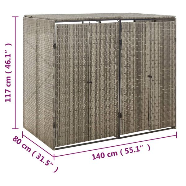 vidaXL Πλαίσιο για Κάδο Απορρ. με Ρόδες Γκρι 140x80x117 εκ Συνθ. Ρατάν