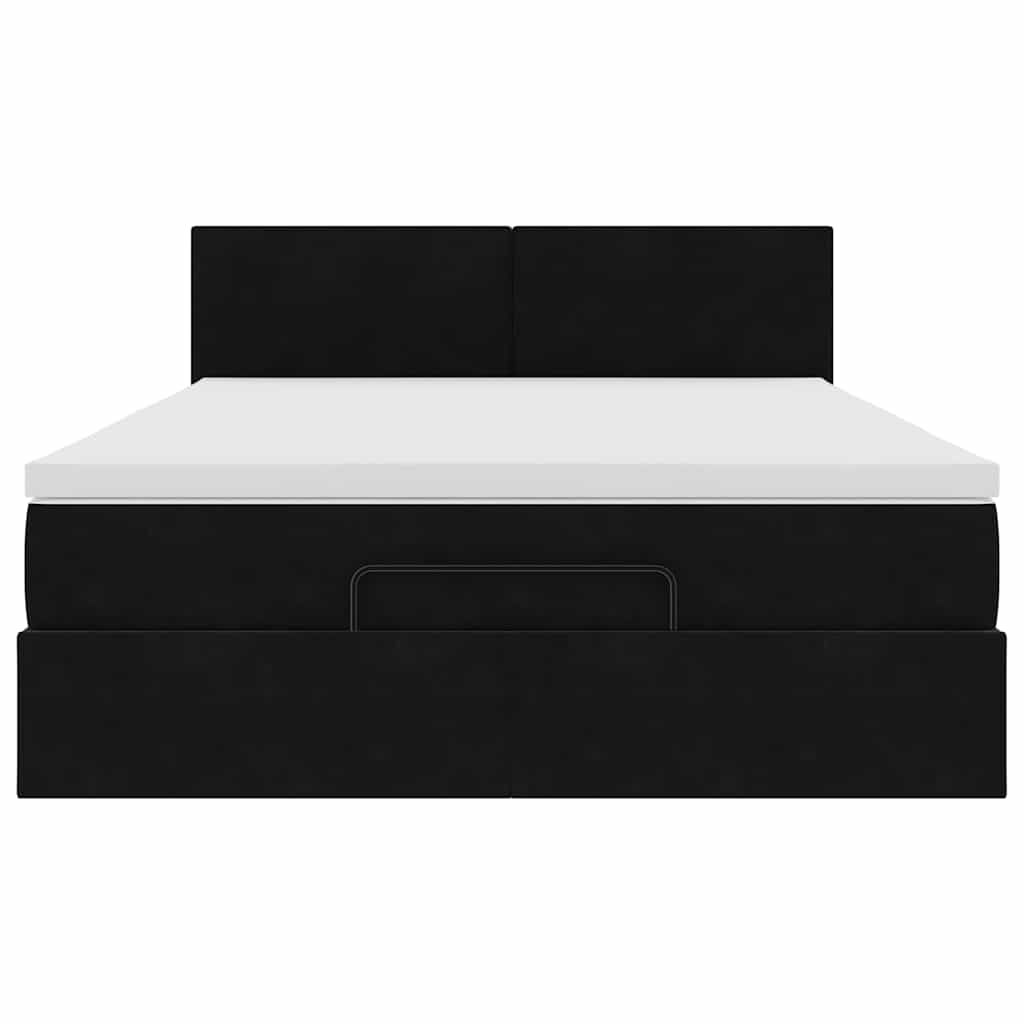 vidaXL Οθωμανικό κρεβάτι με στρώμα & LEDs Μαύρο 140x190cm Velvet