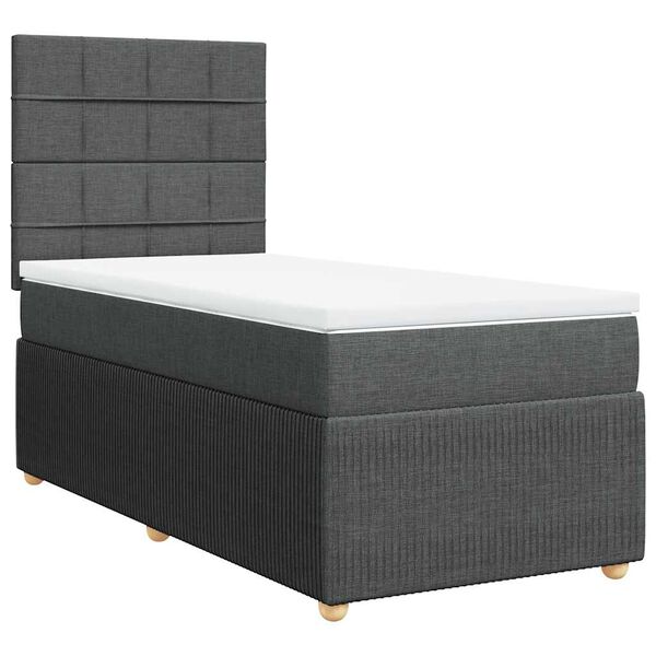 vidaXL Κρεβάτι Boxspring με Στρώμα Σκούρο Γκρι 90x200 εκ. Υφασμάτινο