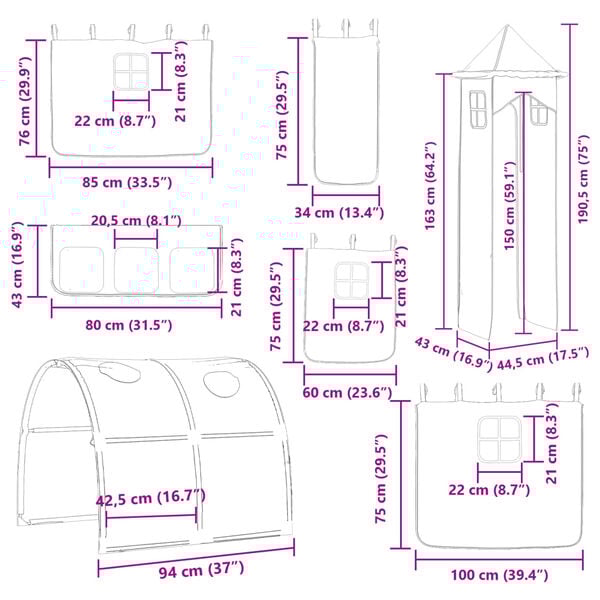 vidaXL Κουκέτα με Τσουλήθρα και Κουρτίνες Ροζ 90x200 εκ.