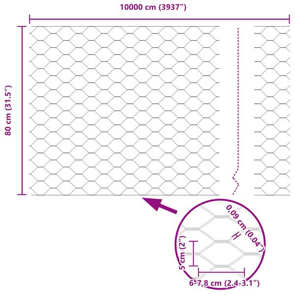 Φράχτης Εξαγωνικός vidaXL Πράσινος 0.8x100 m Ατσάλι