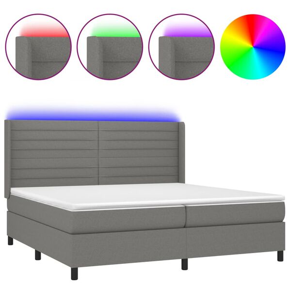 vidaXL &Kappa;&rho;&epsilon;&beta;ά&tau;&iota; Boxspring &mu;&epsilon; &Sigma;&tau;&rho;ώ&mu;&alpha; & LED &Sigma;&kappa;.&Gamma;&kappa;&rho;&iota; 200x200&epsilon;&kappa;. &Upsilon;&phi;&alpha;&sigma;&mu;ά&tau;&iota;&nu;&omicron;