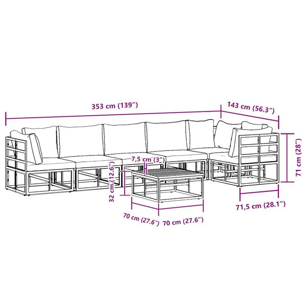 vidaXL Σετ Καναπέ Κήπου με μαξιλάρι 7 pcs Μαύρο Αλουμίνιο