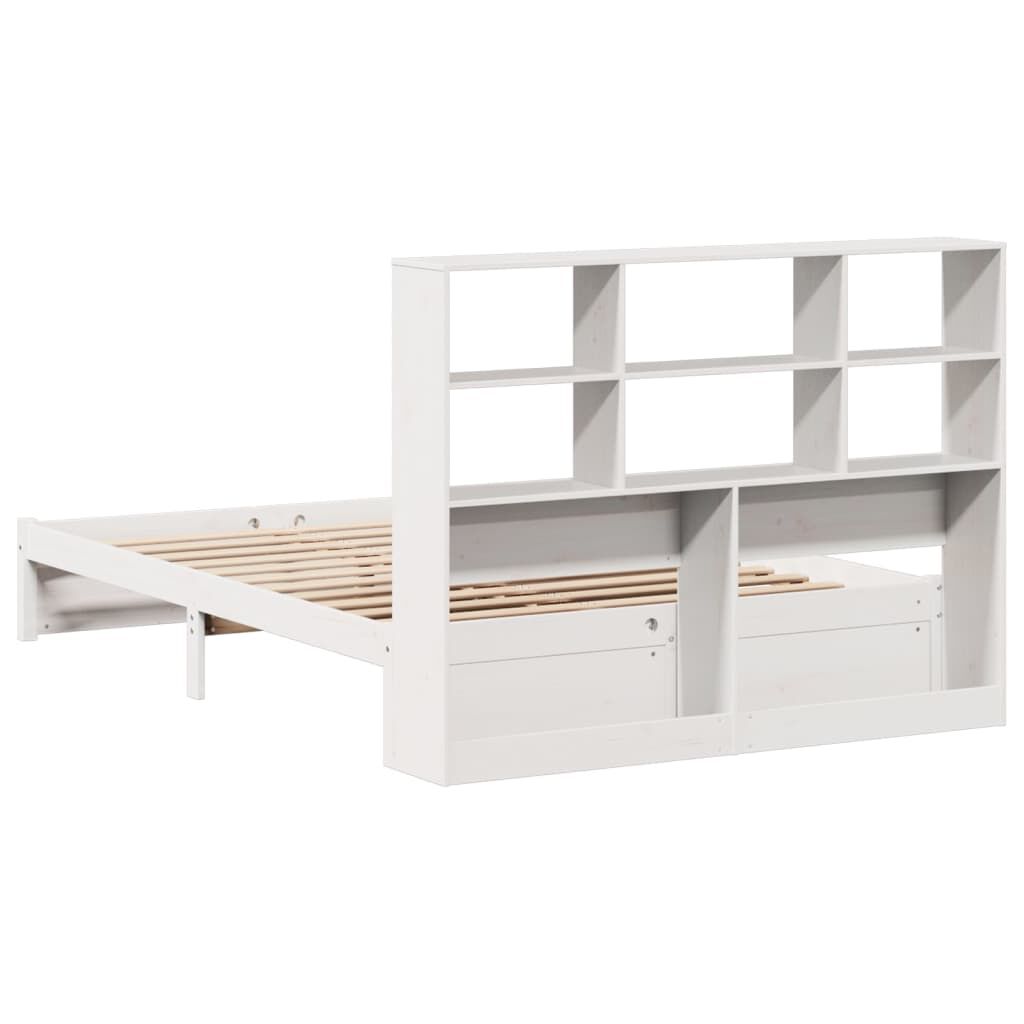 vidaXL Κρεβάτι Βιβλιοθήκη Χωρίς Στρώμα Λευκό 135x190 εκ Μασίφ Πεύκο