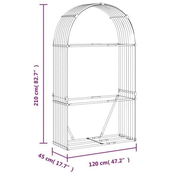 vidaXL Ξυλοθήκη Ασημί 120x45x210 εκ. από Γαλβανισμένο Ατσάλι