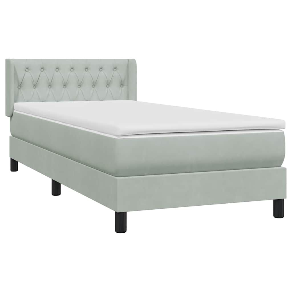 vidaXL Box Spring κρεβάτι με στρώμα ανοιχτό γκρι 90x210 cm Βελούδινο
