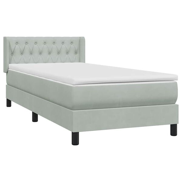 vidaXL Box Spring κρεβάτι με στρώμα ανοιχτό γκρι 90x210 cm Βελούδινο