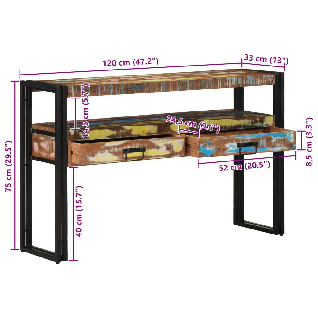 vidaXL Τραπέζια Σαλονιού Πολύχρωμο 120x33x75 εκ Μασίφ Ανακυκλωμένο Ξύλο & Μέταλλο