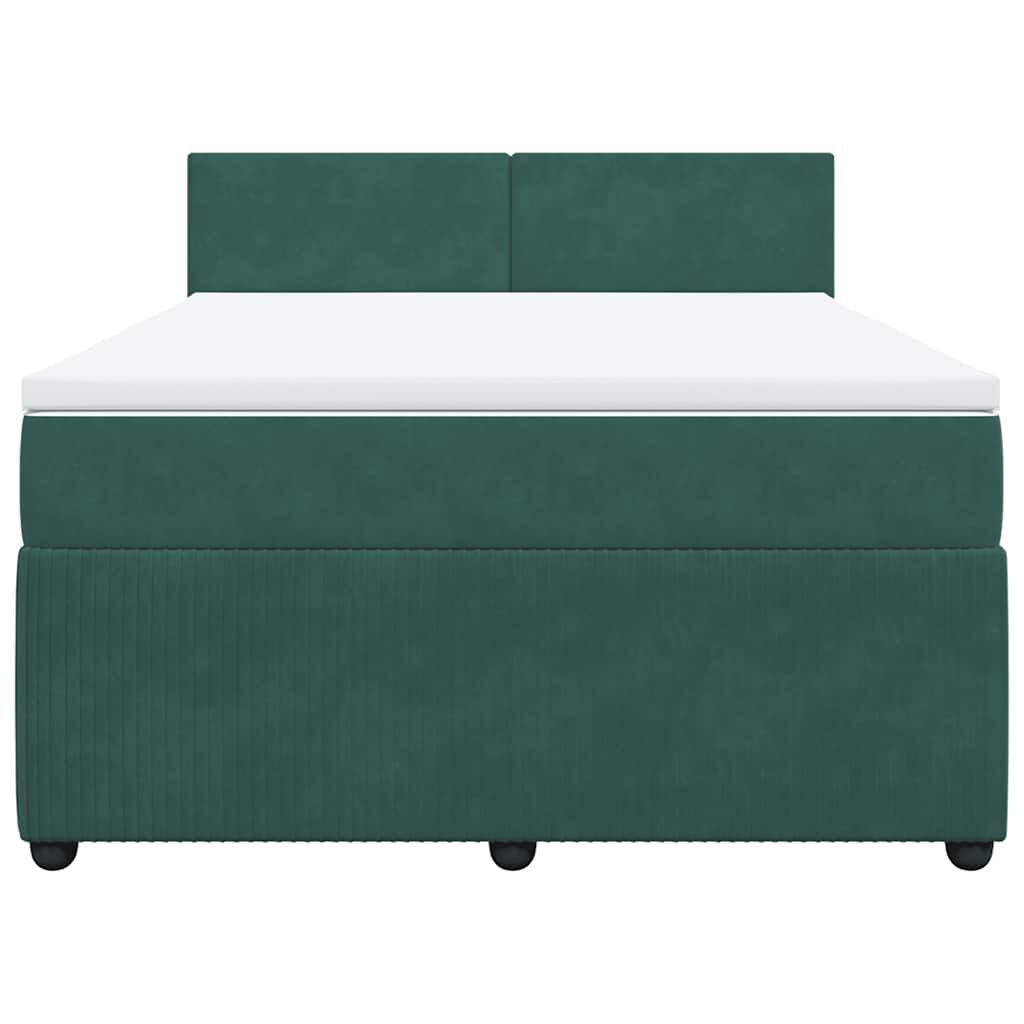 vidaXL Κρεβάτι Boxspring με Στρώμα Σκούρο Πράσινο 140x190εκ. Βελούδινο