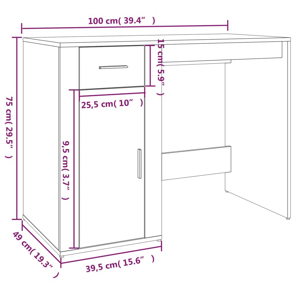 vidaXL Γραφείο Καπνιστή Δρυς 100x49x75 εκ. από Επεξεργασμένο Ξύλο