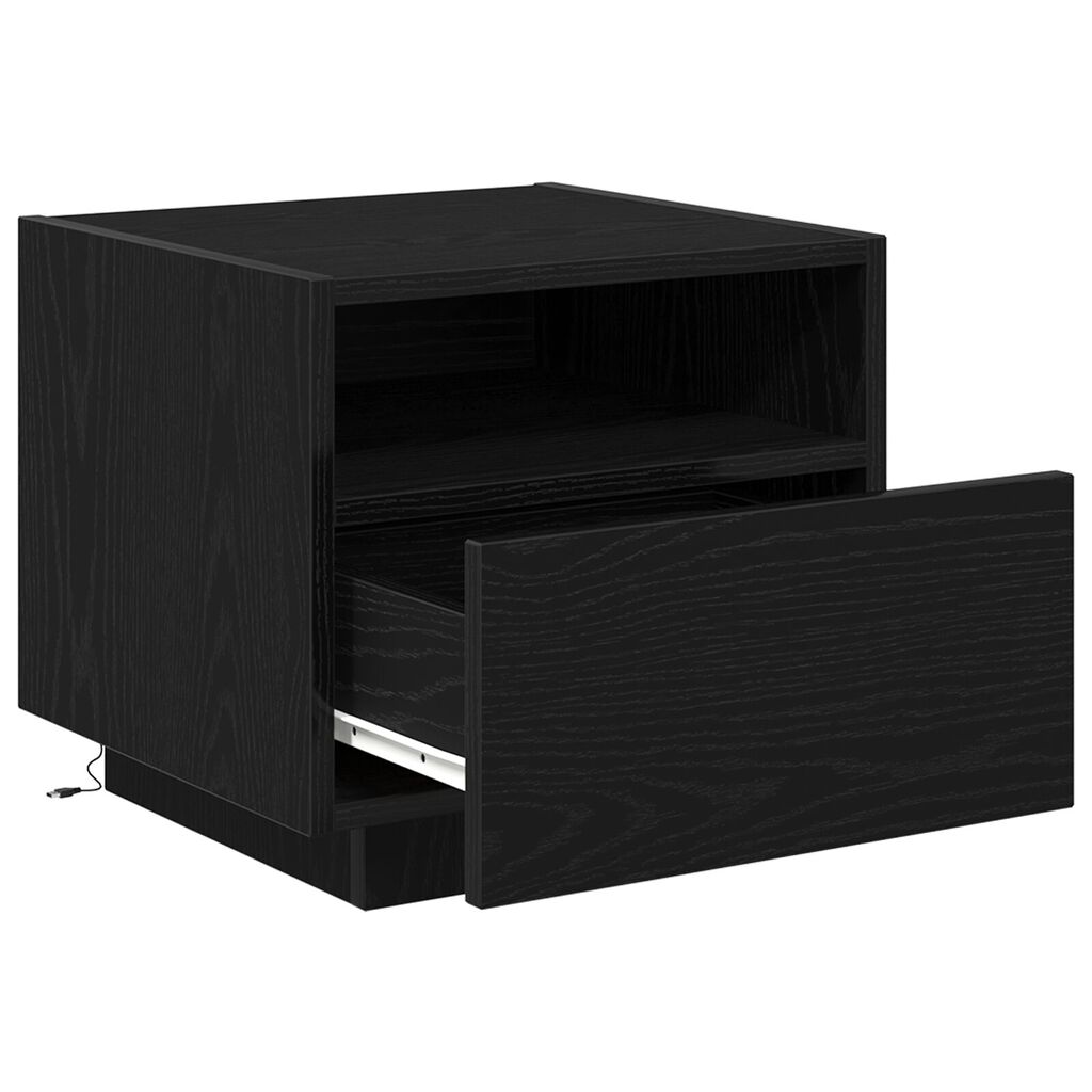 vidaXL Κομοδίνα με LED Φώτα 2 τεμ Μαύρη Δρυς 40x39x37 εκ
