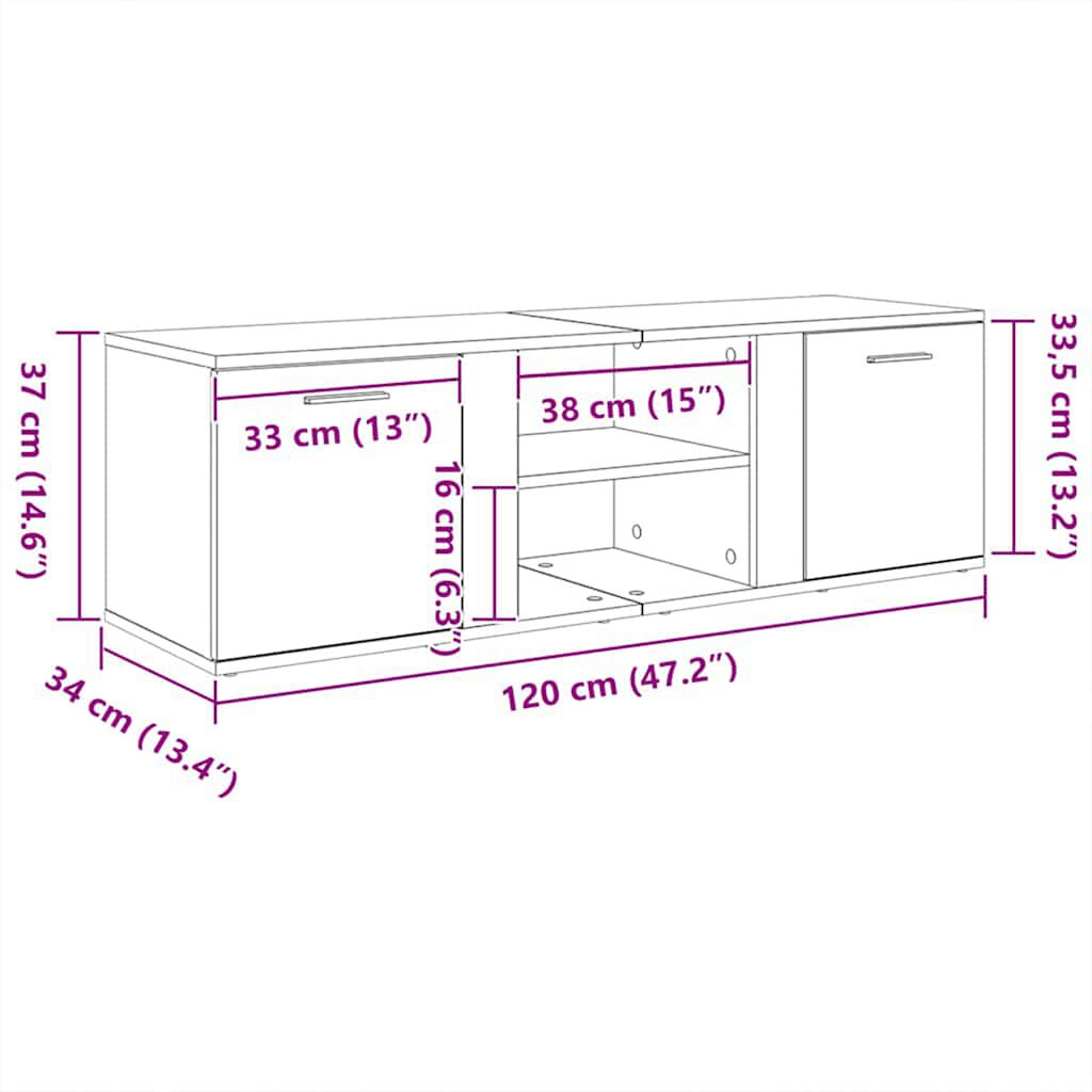 vidaXL Έπιπλο Τηλεόρασης Λευκό 120 x 34 x 37 εκ. από Επεξ. Ξύλο