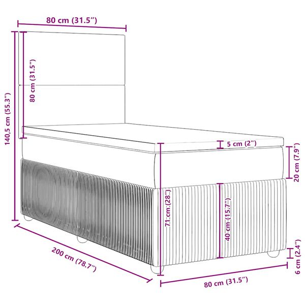vidaXL Κρεβάτι Boxspring με Στρώμα Σκούρο Πράσινο 80x200 εκ. Βελούδινο
