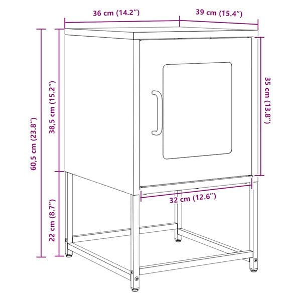 vidaXL Κομοδίνο ροζ 36x39x60,5 cm από χάλυβα ψυχρής έλασης
