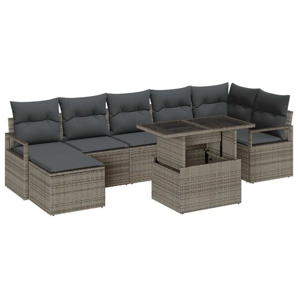 vidaXL Σετ Καναπέ Κήπου με αποθήκευση 8 pcs Γκρι Πολυ ράταν