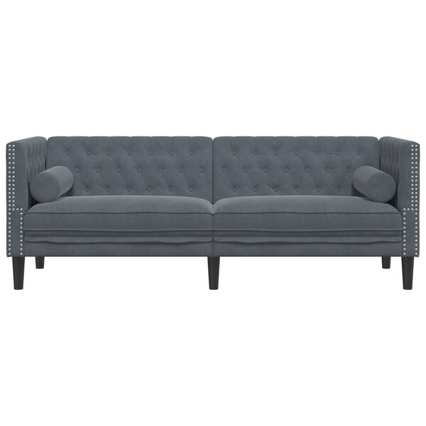 vidaXL Καναπές Τριθέσιος Chesterfield + Στηρίγματα Σκούρο Γκρι Βελούδο