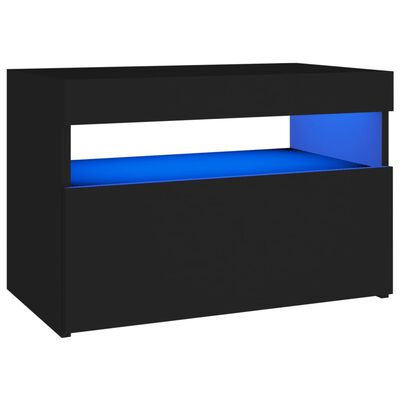 vidaXL Κομοδίνο με LED Μαύρο 60 x 35 x 40 εκ. από Επεξεργασμένο Ξύλο