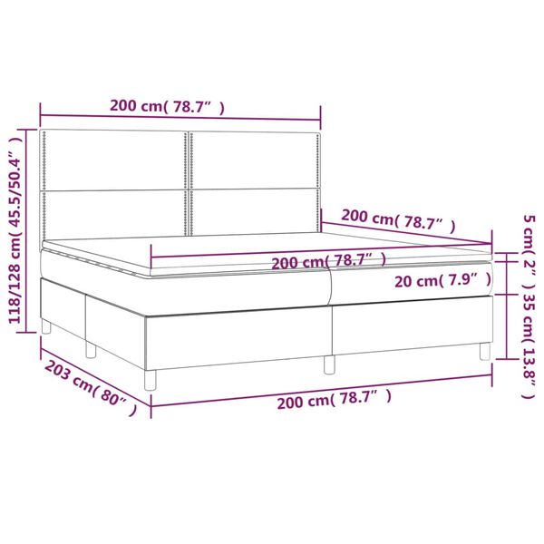 vidaXL Κρεβάτι Boxspring με Στρώμα & LED Λευκό 200x200 εκ. Συνθ. Δέρμα