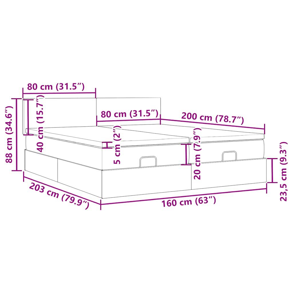 vidaXL Οθωμανικό κρεβάτι με στρώματα & LEDs Σκούρο μπλε Βελούδο