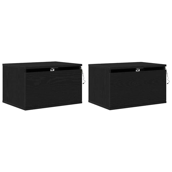 vidaXL Τοίχου κομοδίνο με συρτάρι με 2 pcs Μαύρη δρυς 50 x 36 x 30 εκ