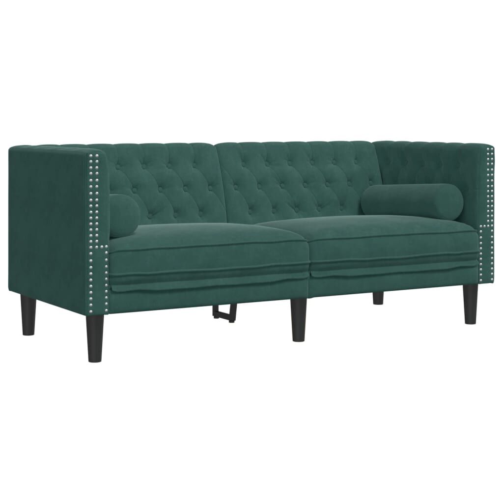 vidaXL Καναπές Chesterfield 3τεμαχίων μαξιλάρια σκούρο πράσινο βελούδο