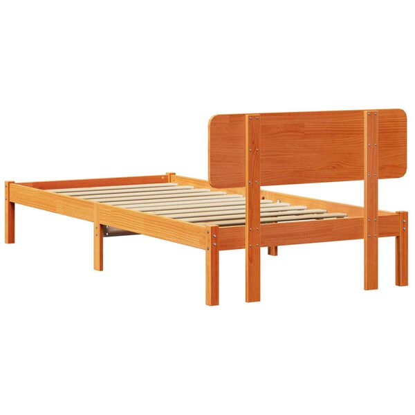 vidaXL Κρεβάτι με κεφαλίδα, κερωτό καφέ, 75x190 εκ, μασίφ ξύλο πεύκου.