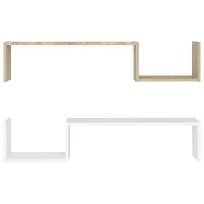 vidaXL Ραφιέρες Τοίχου 2 τεμ Λευκό/Sonoma Δρυς 100 x 15 x 20 εκ. Μοριοσανίδα