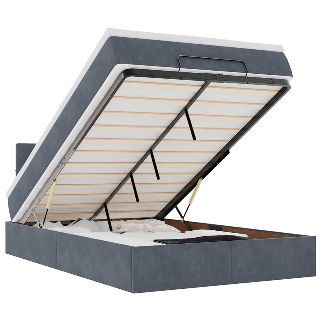 vidaXL Οθωμανικό κρεβάτι με στρώμα & LEDs Σκούρο γκρι 120x190cm Velvet